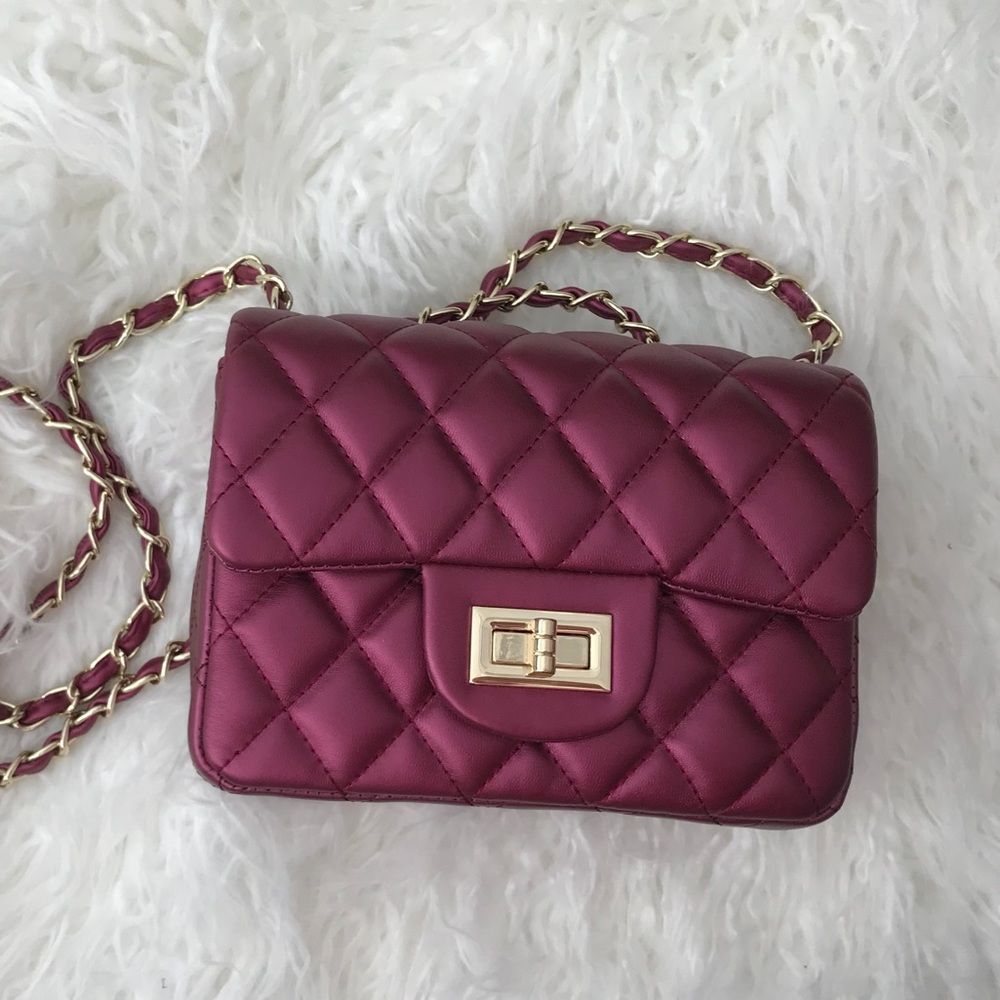 Quilted Gold Chain Handbag - Champagne Red